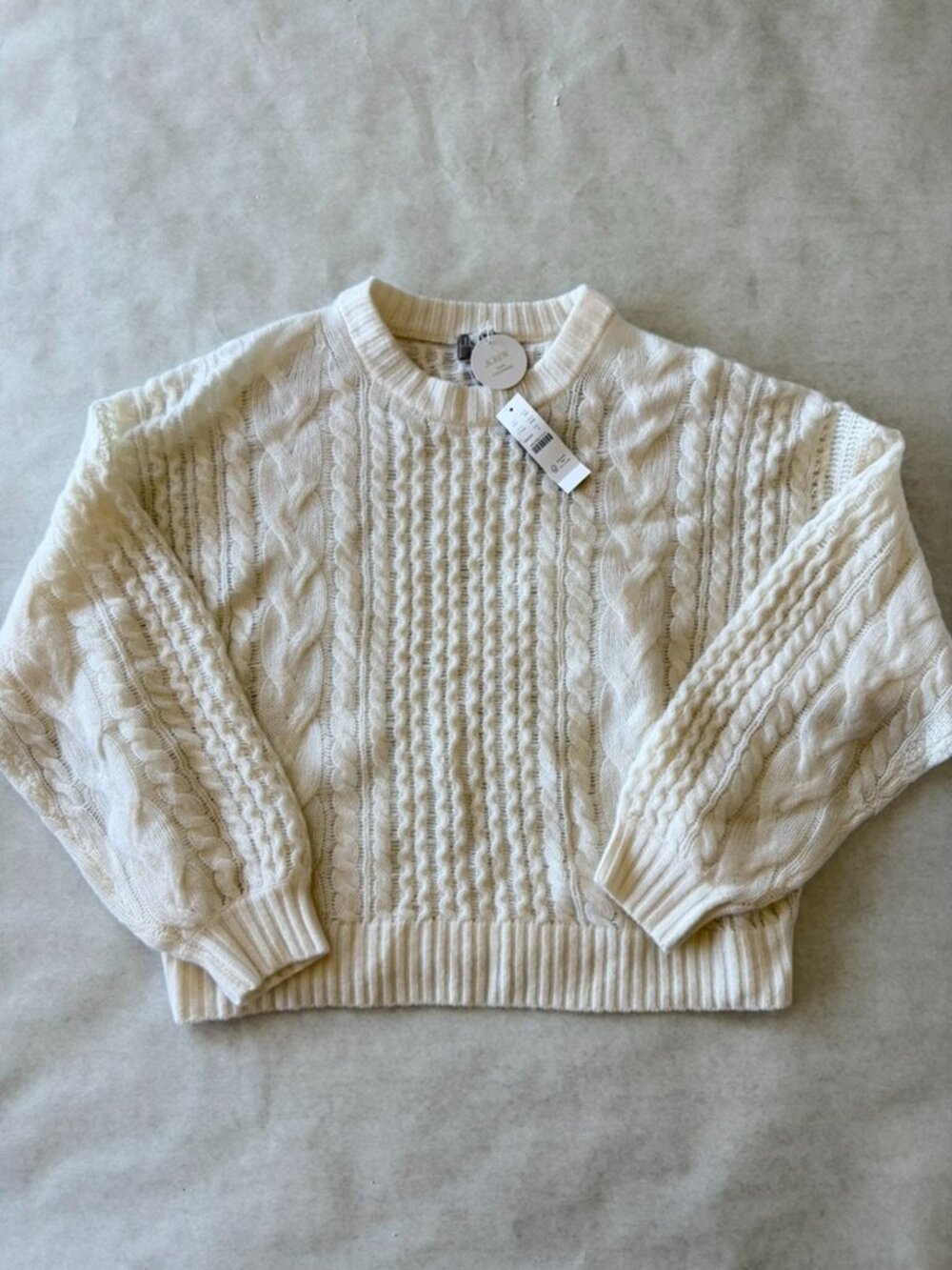 J.Crew 100% Cashmere Cable Knit Sweater Ivory Sz S NWT